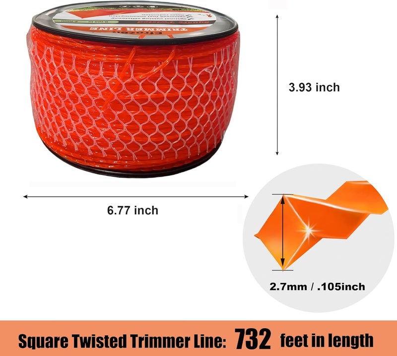 efrozen Weed Eater String, Orange Square Twisted Trimmer Line, 0.105-Inch Diameter Premium Commercial Weed Wacker String Spool Replacement (732-Feet, 3lbs) - Image 3